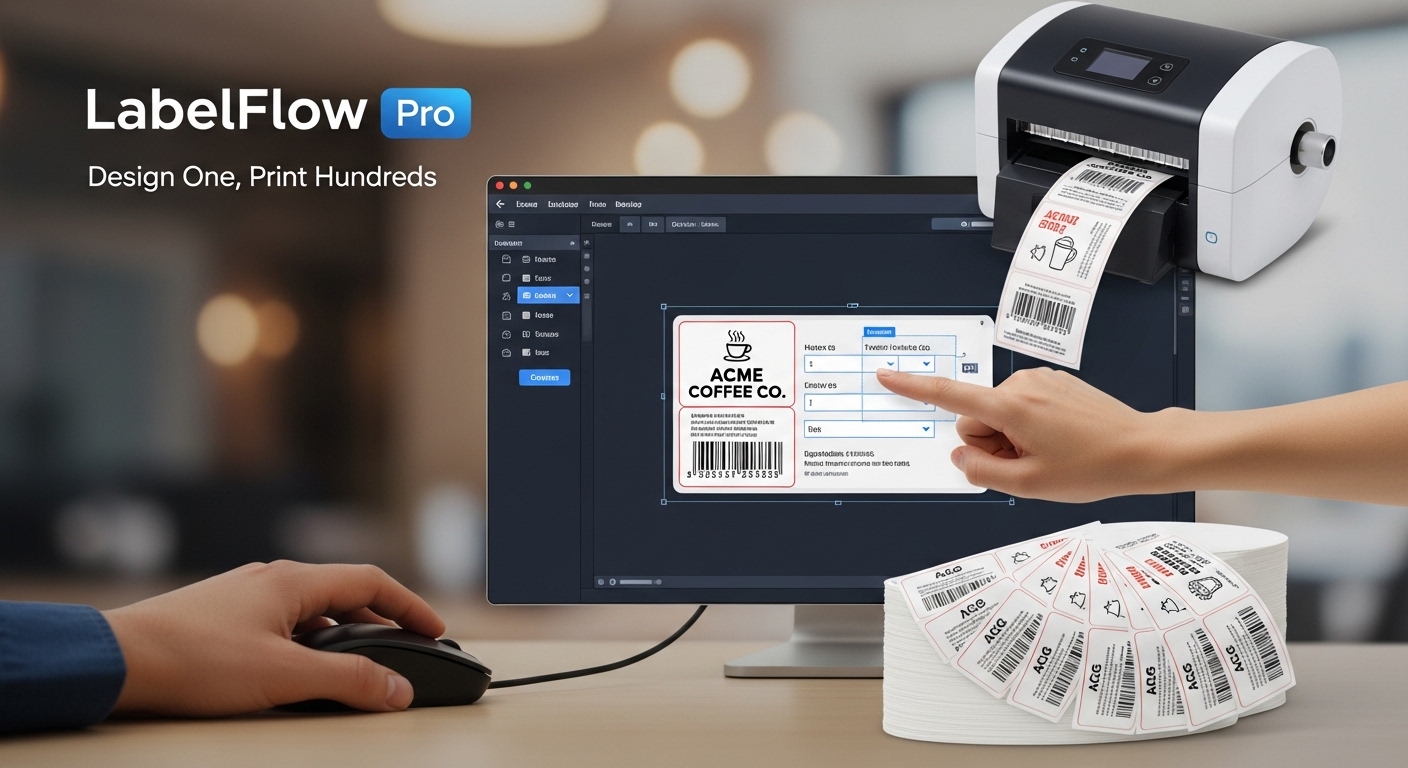 LabelFlow Pro dashboard for barcode and label template design