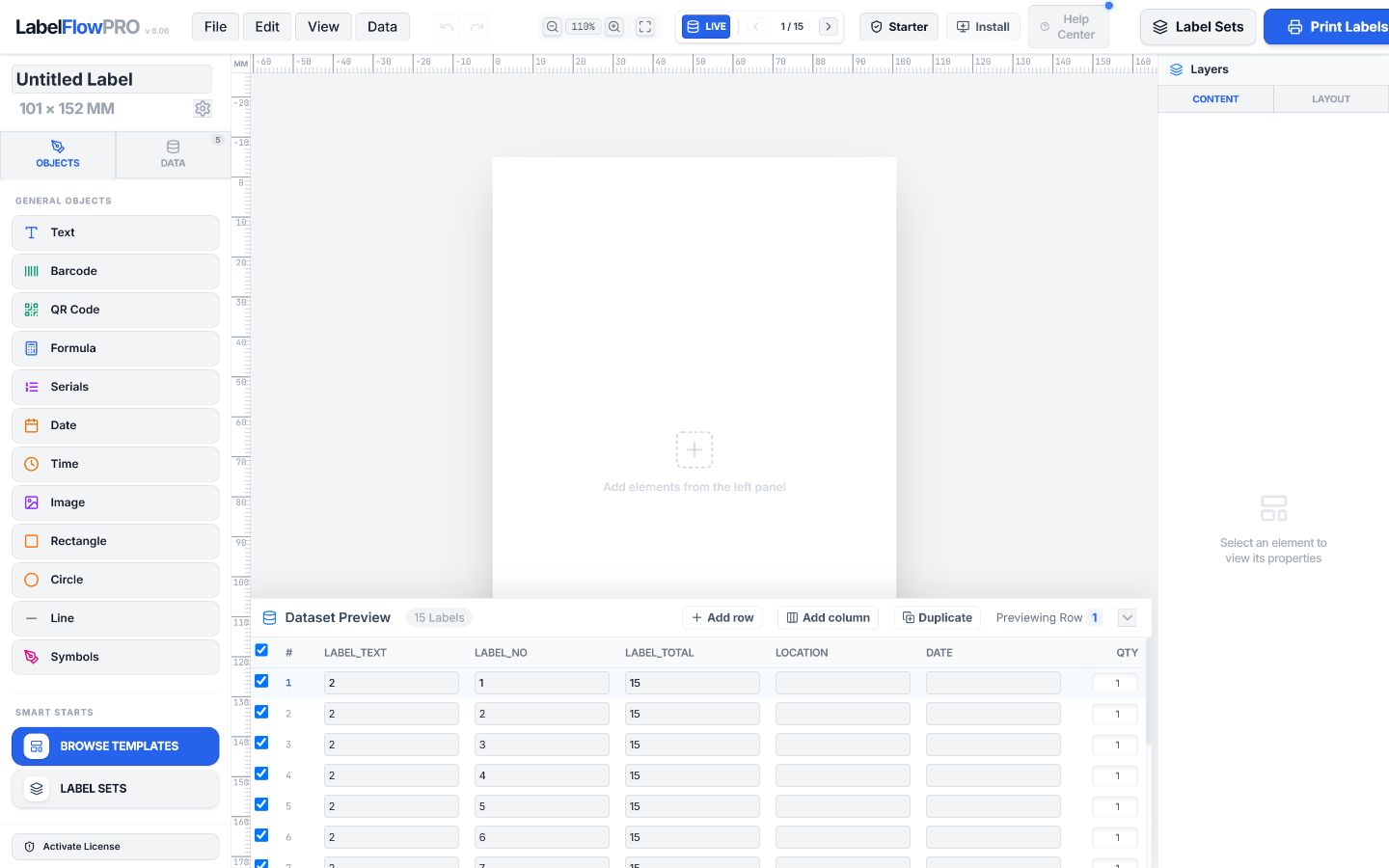 LabelFlow Pro Dataset Preview with editable rows and manual label batch controls